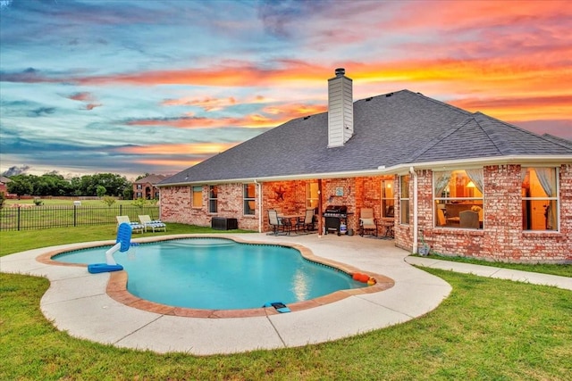 2400 Silver Maple Dr, Saint Paul, TX 75098 - pool at dusk featuring a grill and a patio