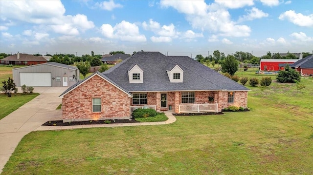 2400 Silver Maple Dr, Saint Paul, TX 75098 - cape cod house with a garage, a front lawn, brick siding, and an outbuilding