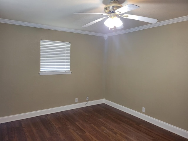316 Charlie Dr, Whitesboro, TX 76273 - spare room with ornamental molding, dark wood-style floors, a ceiling fan, and baseboards