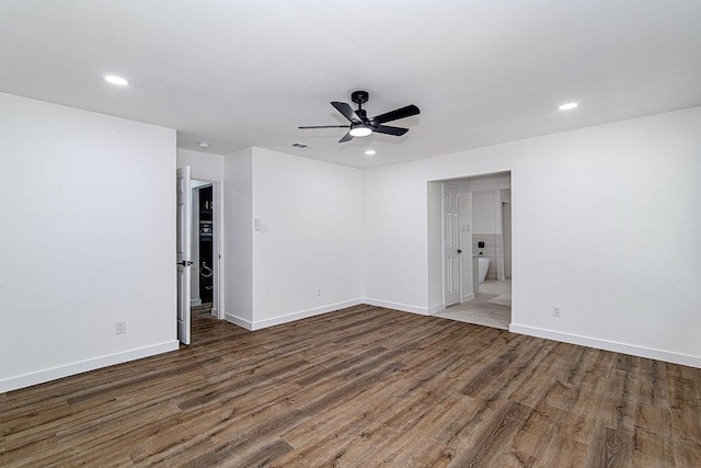 715 Pheasant Run, Burleson, TX 76028 - unfurnished room with a ceiling fan, wood finished floors, recessed lighting, and baseboards