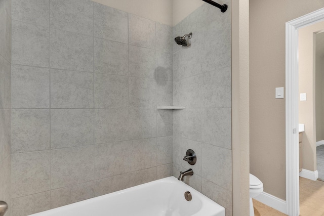 449 Hillstone Dr, Midlothian, TX 76065 - bathroom with toilet,  shower combination, tile patterned floors, and baseboards
