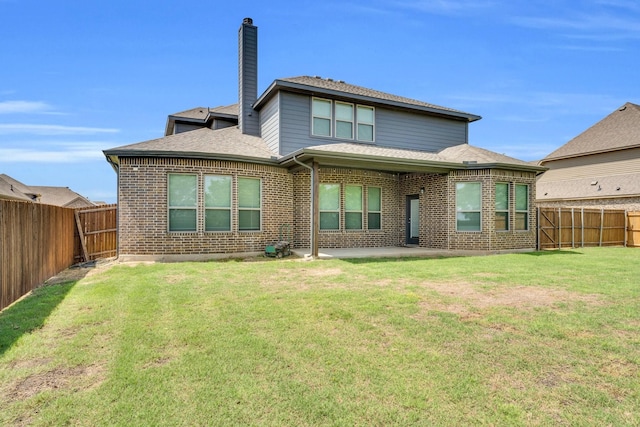 449 Hillstone Dr, Midlothian, TX 76065 - rear view of property featuring a patio area, a chimney, brick siding, and a shingled roof