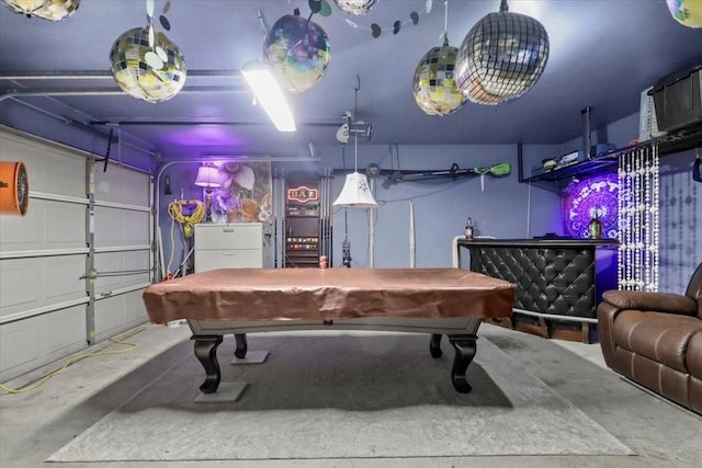 4325 Falcon Dr, Sherman, TX 75092 - recreation room with unfinished concrete flooring, a garage, and billiards