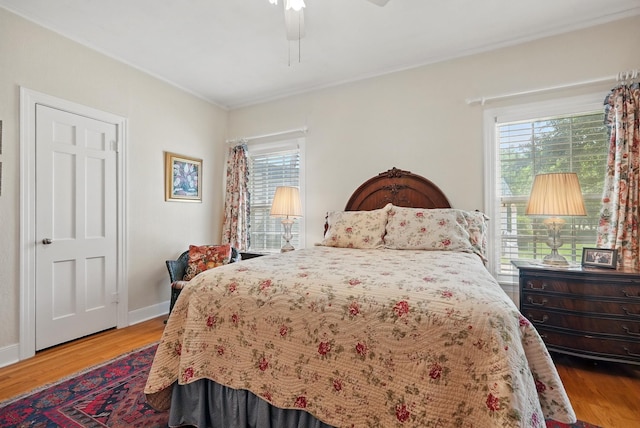 1125 Sayles Blvd, Abilene, TX 79605 - bedroom featuring multiple windows, wood finished floors, and ceiling fan