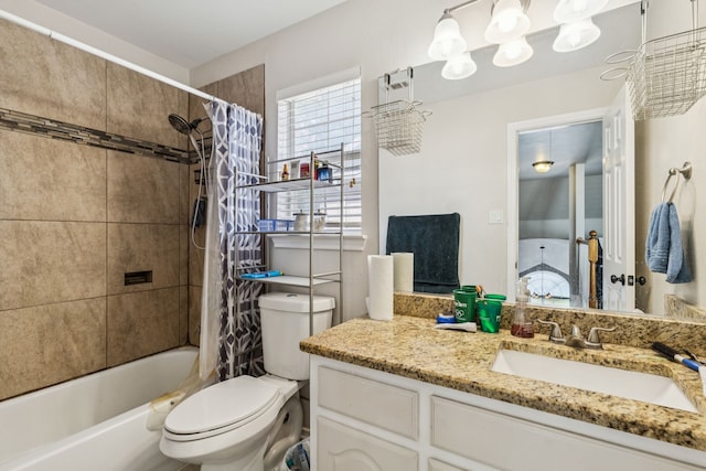 412 Kyle Ln, Lewisville, TX 75067 - full bath with vanity, toilet, and shower / bath combination with curtain