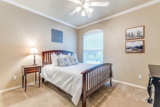 12744 Concho Dr, Frisco, TX 75033 - carpeted bedroom with crown molding, baseboards, and a ceiling fan