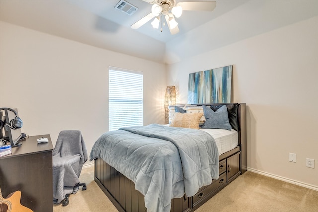 12744 Concho Dr, Frisco, TX 75033 - bedroom with light colored carpet, baseboards, an office area, and ceiling fan