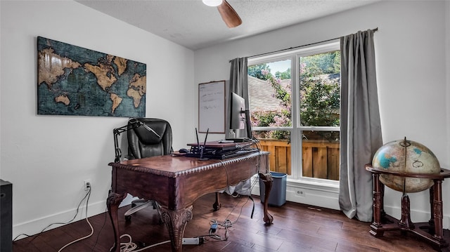 8534 Vista View Dr, Dallas, TX 75243 - office with a ceiling fan, wood finished floors, and a textured ceiling