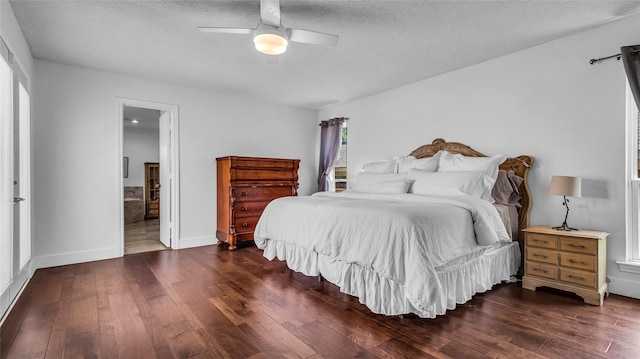 8534 Vista View Dr, Dallas, TX 75243 - bedroom with hardwood / wood-style flooring, baseboards, a textured ceiling, ensuite bathroom, and a ceiling fan
