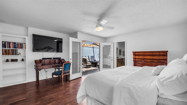 8534 Vista View Dr, Dallas, TX 75243 - bedroom featuring a textured ceiling, wood finished floors, access to outside, and a ceiling fan