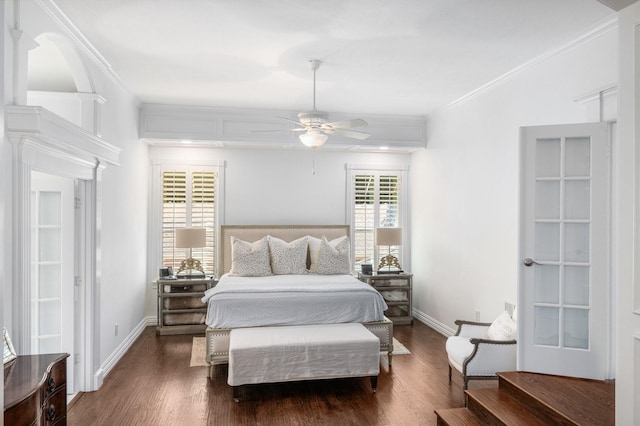 4009 Tave Ct, Arlington, TX 76016 - bedroom featuring wood finished floors, baseboards, ornamental molding, and ceiling fan