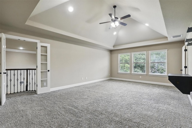 209 Ellis Creek Dr, Weatherford, TX 76085 - unfurnished living room featuring a ceiling fan, recessed lighting, carpet flooring, lofted ceiling, and baseboards