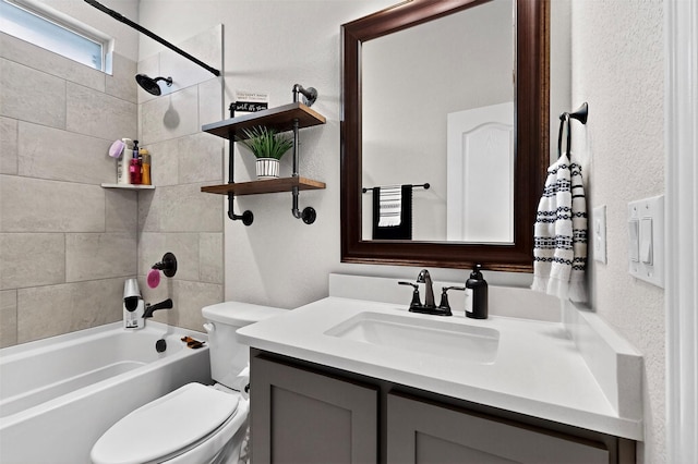 734 Oakleaf Dr, Midlothian, TX 76065 - full bath featuring toilet, vanity, shower / washtub combination, and a textured wall