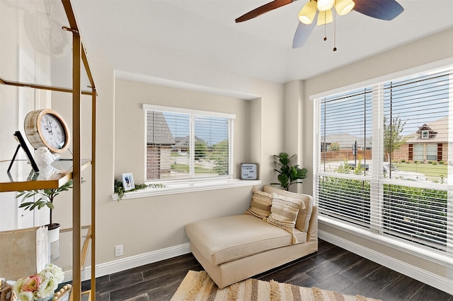 734 Oakleaf Dr, Midlothian, TX 76065 - sitting room with plenty of natural light, dark wood-type flooring, baseboards, and ceiling fan