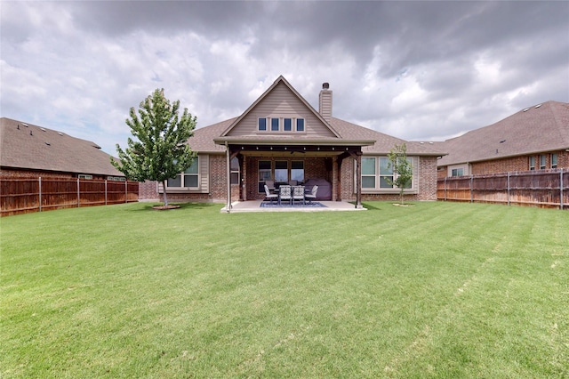 734 Oakleaf Dr, Midlothian, TX 76065 - rear view of house with brick siding, a chimney, a patio, and a shingled roof