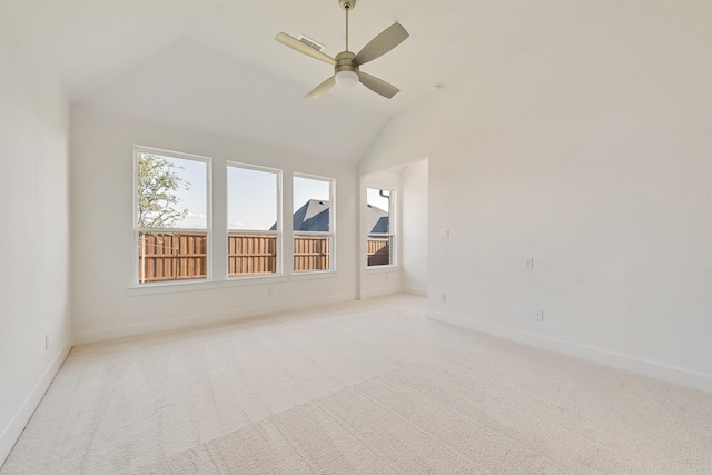 609 Cork Dr, Celina, TX 75009 - spare room with light carpet, healthy amount of natural light, vaulted ceiling, and ceiling fan