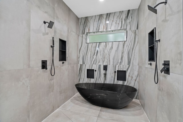 2303 Timber Creek Ct, Cedar Hill, TX 75104 - bathroom featuring tile walls, a shower, and a soaking tub