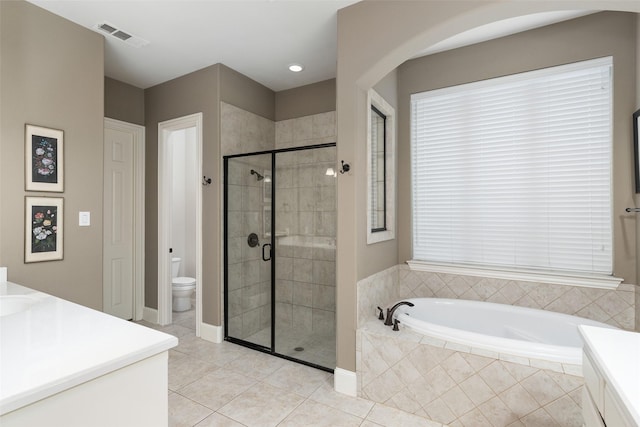 843 Bear Crossing Dr, Allen, TX 75013 - full bath featuring a garden tub, a shower stall, vanity, and toilet