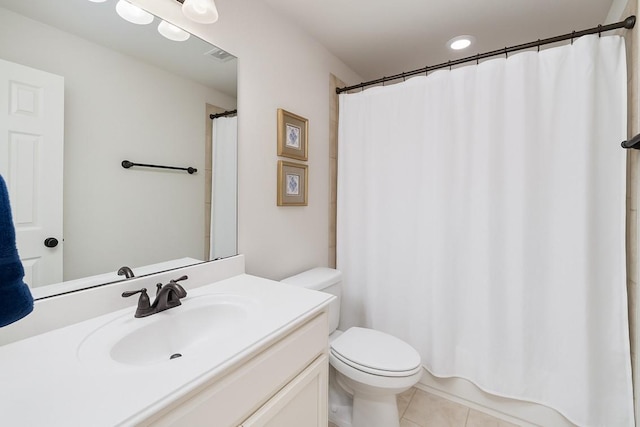 843 Bear Crossing Dr, Allen, TX 75013 - full bathroom featuring vanity, toilet, tile patterned floors, and a shower with shower curtain