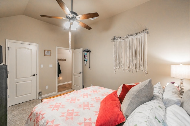 2614 Creek Dr, Granbury, TX 76048 - carpeted bedroom with lofted ceiling and a ceiling fan