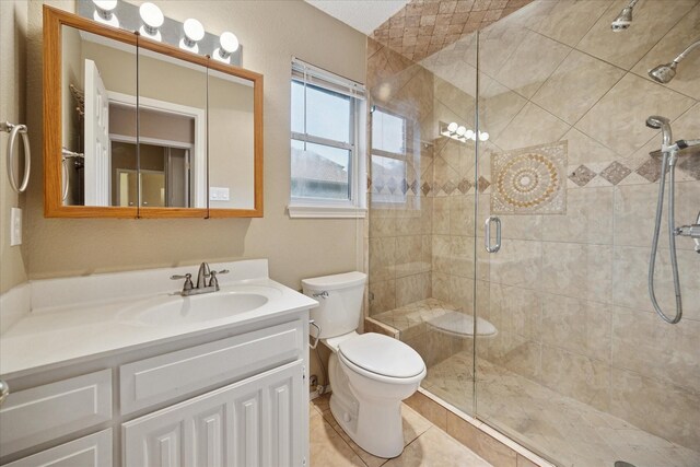 6404 Westgate Dr, North Richland Hills, TX 76182 - full bathroom with vanity, a stall shower, and tile patterned floors