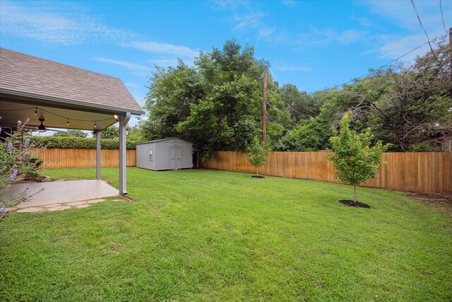 6404 Westgate Dr, North Richland Hills, TX 76182 - fenced backyard with a shed and a patio area