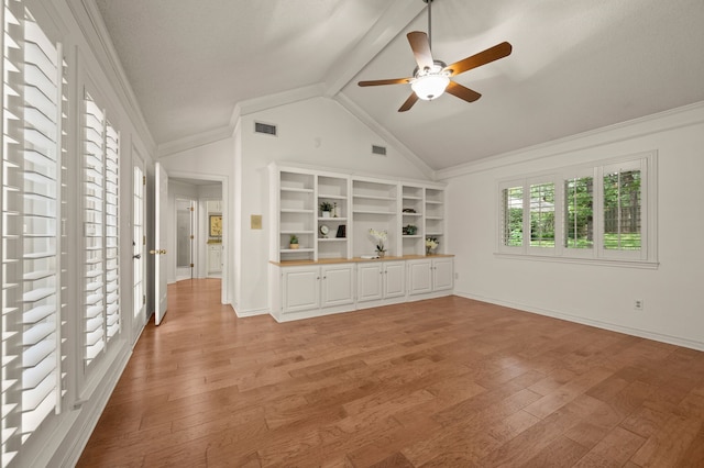 1535 Windsor Forest Trl, Keller, TX 76262 - unfurnished living room featuring light wood-style flooring, a ceiling fan, and ornamental molding