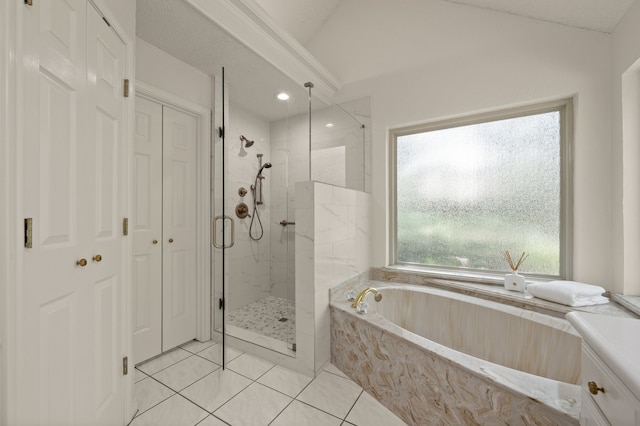 1535 Windsor Forest Trl, Keller, TX 76262 - full bath featuring a marble finish shower, a garden tub, a closet, and tile patterned flooring