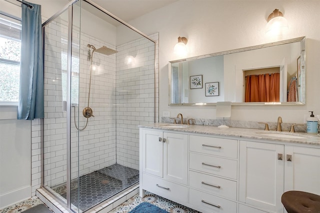 2108 Fairmount Ave, Fort Worth, TX 76110 - full bathroom featuring a shower stall and double vanity