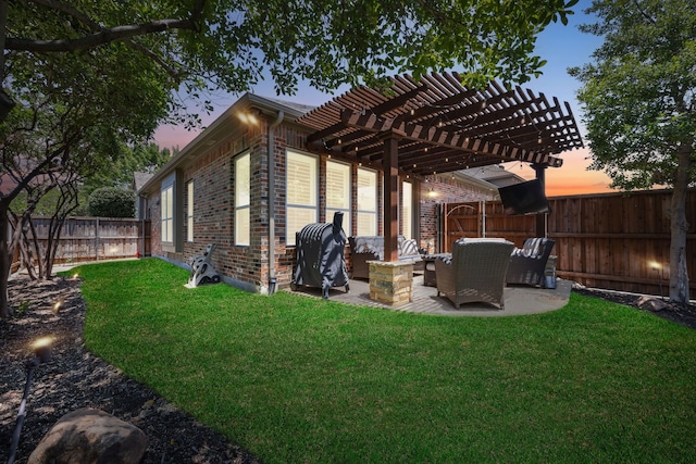 2707 Barnhill Ln, Frisco, TX 75034 - rear view of house featuring brick siding, a pergola, a patio, and an outdoor hangout area