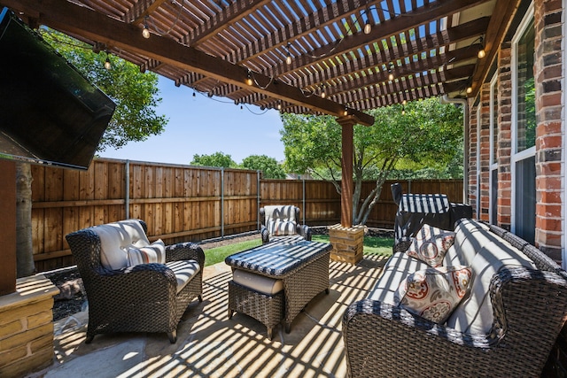 2707 Barnhill Ln, Frisco, TX 75034 - fenced backyard with an outdoor hangout area, a pergola, and a patio