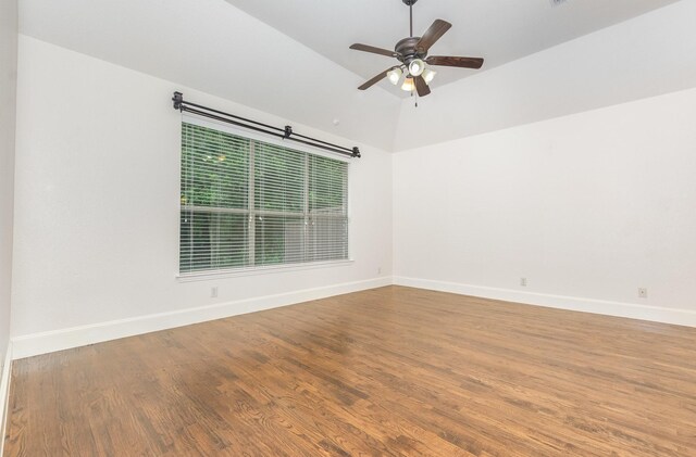 1416 Tangle Ridge Dr, Mckinney, TX 75071 - unfurnished room with wood finished floors, baseboards, a ceiling fan, and high vaulted ceiling