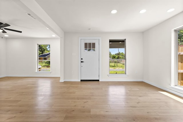 2634 Macon St, Dallas, TX 75215 - foyer with light wood finished floors, recessed lighting, and ceiling fan