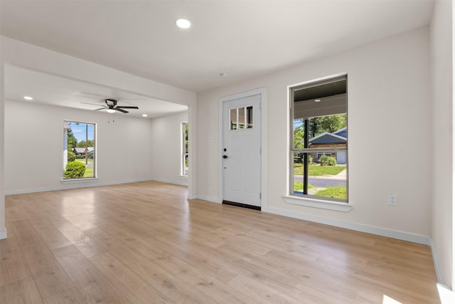 2634 Macon St, Dallas, TX 75215 - entryway featuring light wood-type flooring, recessed lighting, and ceiling fan