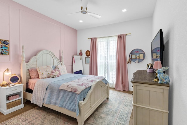 2418 Spirit Ct, Tolar, TX 76476 - bedroom with light wood-type flooring, recessed lighting, and ceiling fan