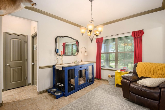 407 Dill Rd, Weatherford, TX 76085 - living area featuring crown molding and a chandelier