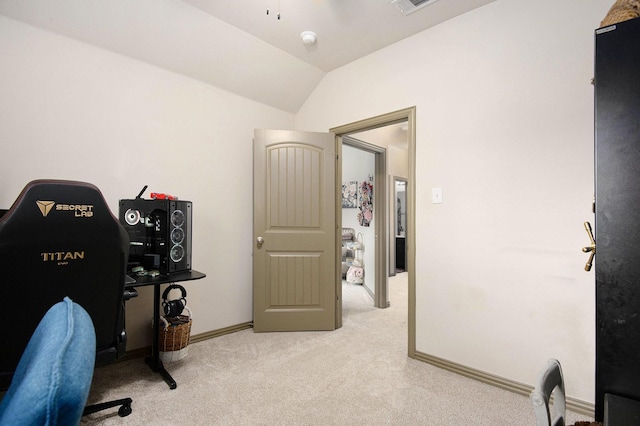 407 Dill Rd, Weatherford, TX 76085 - office space featuring carpet flooring, vaulted ceiling, and ceiling fan