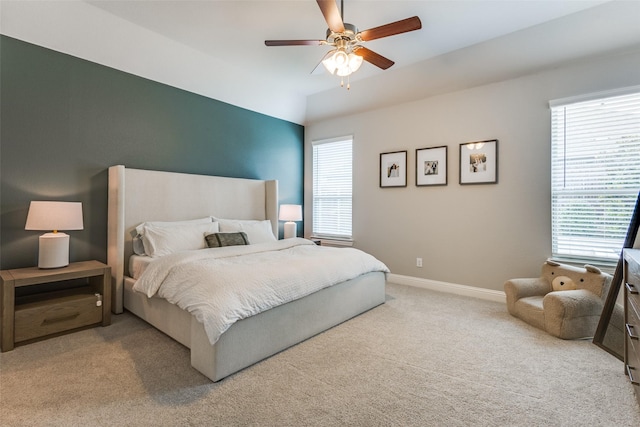 2921 Crossbow Ln, Celina, TX 75009 - bedroom featuring carpet, baseboards, lofted ceiling, and a ceiling fan