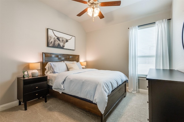 2921 Crossbow Ln, Celina, TX 75009 - bedroom with light carpet, baseboards, vaulted ceiling, and ceiling fan