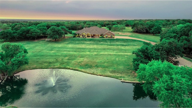 128 Whispering Winds Dr, Gunter, TX 75058 - aerial view at dusk of a water view and a view of trees