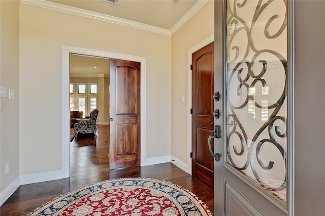 128 Whispering Winds Dr, Gunter, TX 75058 - foyer featuring dark wood-style flooring, ornamental molding, and baseboards