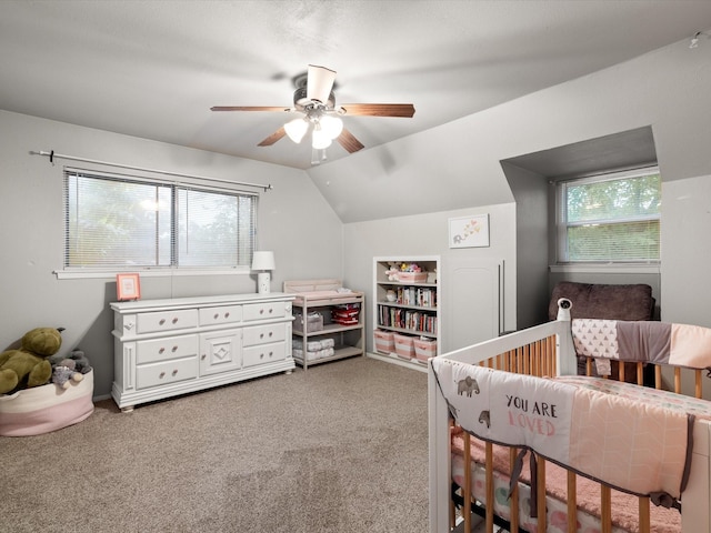 536 Nathan St, Burleson, TX 76028 - carpeted bedroom featuring lofted ceiling and ceiling fan