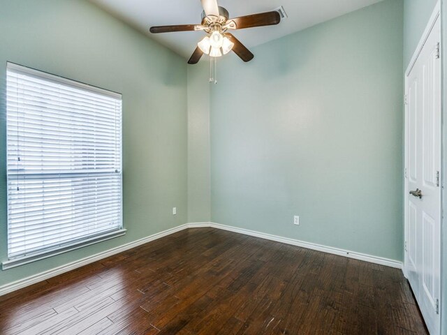 3604 Camino Trl, Mckinney, TX 75070 - unfurnished room with dark wood-type flooring, ceiling fan, and baseboards