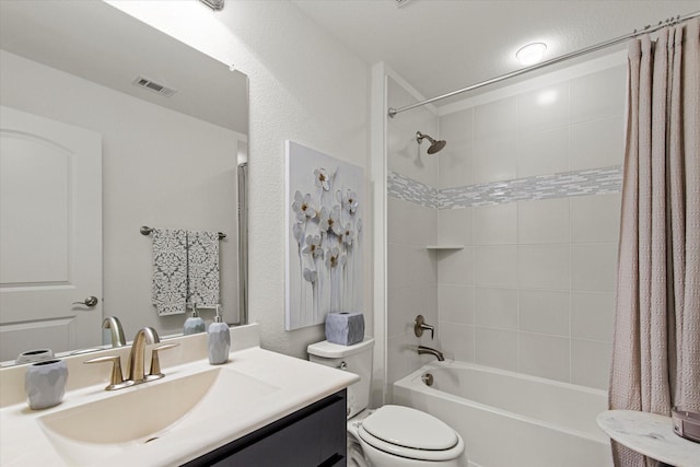 10933 Smoky Oak Trl, Flower Mound, TX 76226 - full bath featuring toilet, shower / bath combination with curtain, vanity, and a textured wall