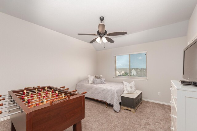 2014 Slow Stream Dr, Royse City, TX 75189 - bedroom featuring light colored carpet, baseboards, lofted ceiling, and ceiling fan