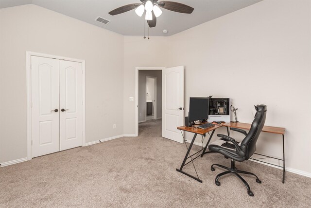 2014 Slow Stream Dr, Royse City, TX 75189 - carpeted office featuring ceiling fan, baseboards, and vaulted ceiling