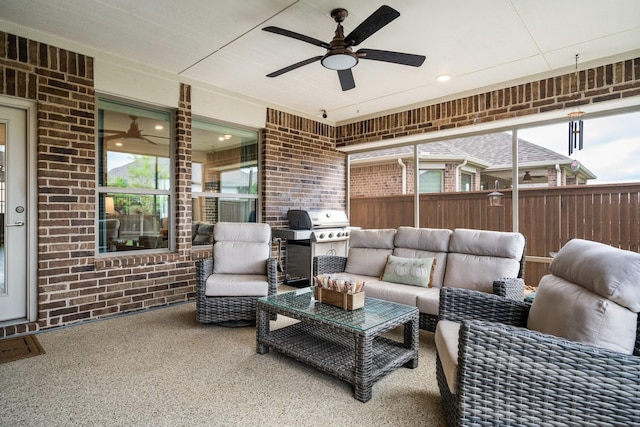 1615 Sweetwater Way, Celina, TX 75009 - sunroom featuring a ceiling fan and an outdoor living space