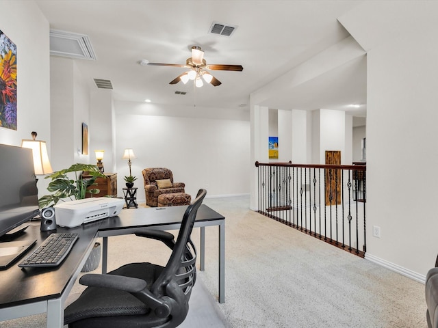 4344 Kestrel Way, Carrollton, TX 75010 - carpeted office featuring a ceiling fan and attic access