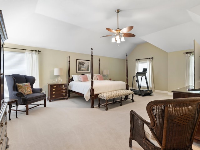 6301 Bermuda Dunes Dr, Plano, TX 75093 - bedroom with light colored carpet, vaulted ceiling, and ceiling fan