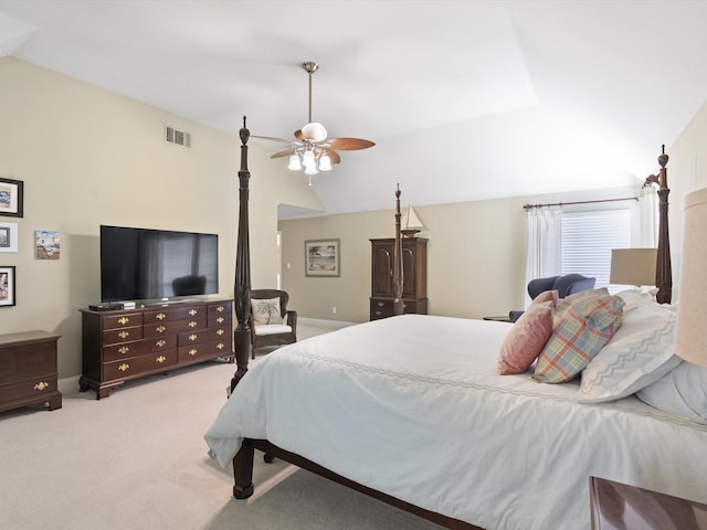 6301 Bermuda Dunes Dr, Plano, TX 75093 - bedroom with lofted ceiling, carpet flooring, and ceiling fan